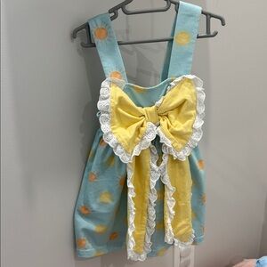 Yellow Bow Sun Print Pinafore Dress for Girls